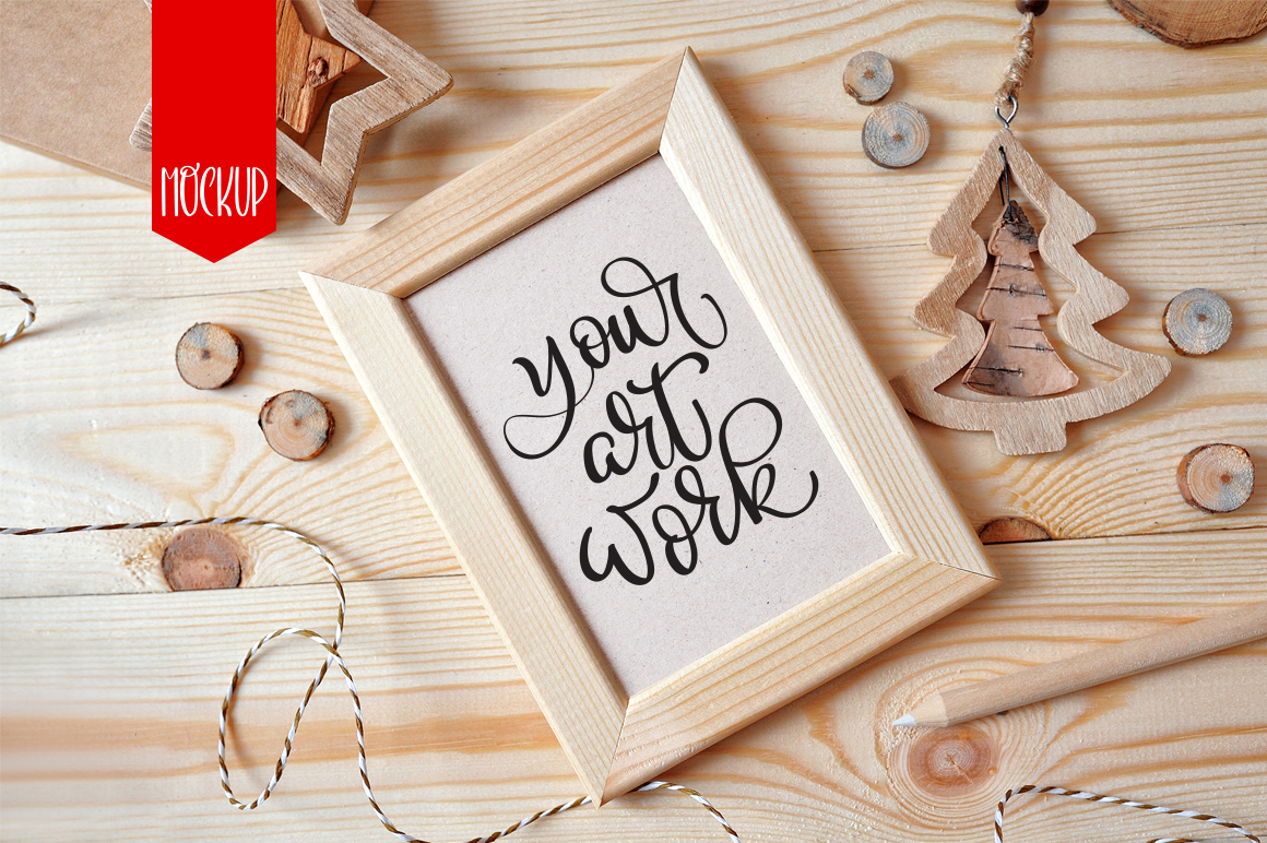 Christmas Wooden Frame Mockup