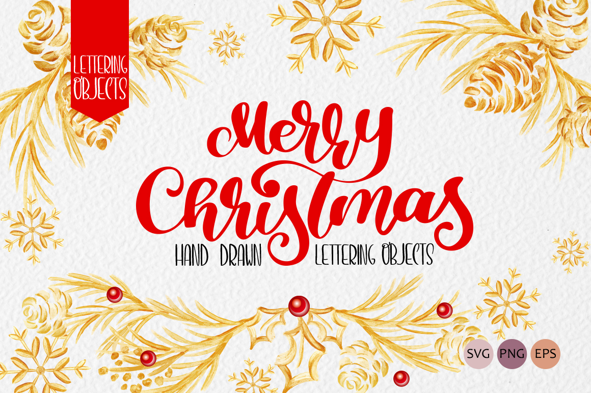 Merry Christmas Hand Drawn Lettering Objects
